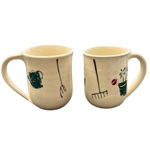 2 ViNtAgE Picket Pottery Mugs • Picket Fence and Yard •